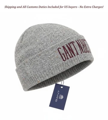 GANT Donegal Gorro Hombres Sombrero OS Gris Claro Melange Mezcla de Lana Tejido Apretado Logo Foto 1 de 4