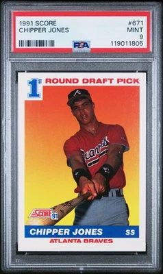 1991 SCORE #671 CHIPPER JONES RC BRAVES HOF PSA 9 - Image 1 of 2