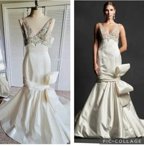 Isabelle Armstrong Trumpet Wedding Gown size 8 Sample Ivory Silk / Beading - Picture 1 of 18