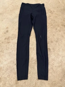 Lululemon Crop Leggings Womens Size 4 Blue Pull On Waistband Pockets Z40416 - Picture 1 of 8
