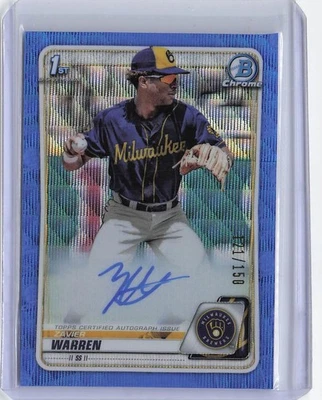 2020 Bowman Draft #CDA-ZW Zavier Warren Blue Wave #/150 - Image 1 of 2