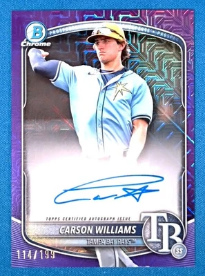 2025 Bowman Chrome Carson Williams ON CARD Auto PURPLE MOJO /199 - Rays - Image 1 of 2