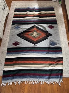 VTG Southwest Native Design Blanket Throw Textile 75X48 Made in Mexico Aztec - Picture 1 of 3