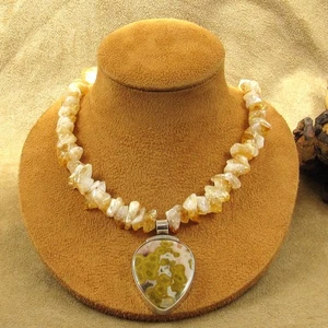 Collana vintage in argento sterling con ciondolo diaspro oceano citrino - Foto 1 di 7
