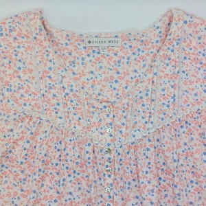 Eileen West Cap Sleeve Knee Length Nightgown Women's Large White Blue Flowers - Picture 1 of 7
