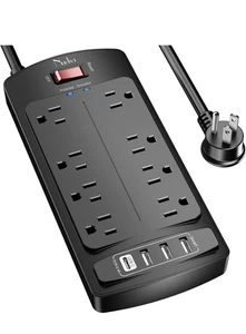 Surge Protector Power Strip Flat Plug Cord With 8 Outlets 6 Ft Cable - Picture 1 of 3