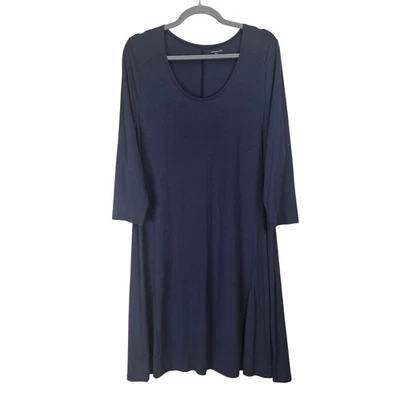 Garnet Hill Jersey Knit Trapeze Dress Large Navy Blue Minimalist Comfy Bohemian - Image 1 of 4