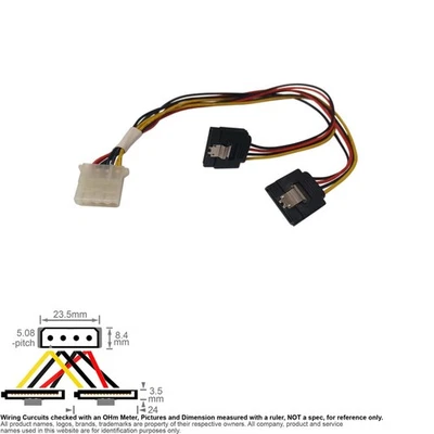 Cable Internal DC Power IDE Molex 4-Pin Male SATA 15-Pin Dual Female Y-Cable 13" - Image 1 of 2