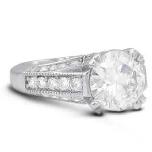 2.16 CT D/VS2 Round Natural Diamonds Platinum Vintage Style Accent Ring - Picture 1 of 16