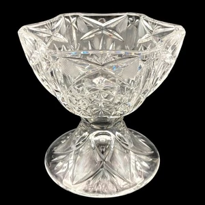 Vintage Crystal Clear Glass Compote 5.75" Pedestal Footed Candy Nut Bowl 6 Sided - Picture 1 of 13