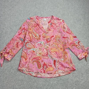 Emily Van Den Bergh Blouse Womens Size D-40 Pink Cotton Woven Paisley Top Large - Picture 1 of 13