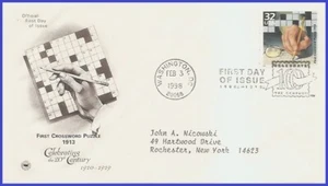 USA4 #3183l ADDR PCS ARTCRAFT FDC   1910 Crossword Puzzle First - Picture 1 of 1