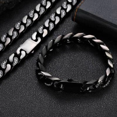 Colar de corrente cubano de aço inoxidável hip hop folheado a ouro 18K joia 12 mm - Imagem 1 de 4