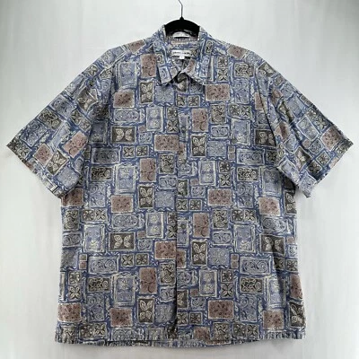Pierre Cardin Shirt Mens Sz L Tropical Camp Geometric Button Down Cotton Blue - Image 1 of 4
