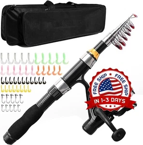 Combo de carrete de caña de pescar telescópico para niños adultos principiantes - Picture 1 of 8