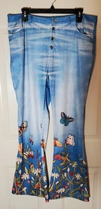 Pantalone svasato floreale e farfalla tasche hippie boho disco festival nuovo senza etichette taglia XL - Foto 1 di 7