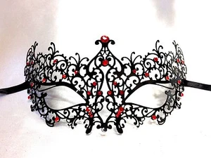 Metall sexy schwarz rot Damen Kostüm Halloween Verkleiden Maskerade Mitternacht Maske - Bild 1 von 5