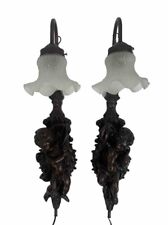 Renaissance Style Putti Cherub Angel Wall Sconce Lamps , Brass Color Resin (2)