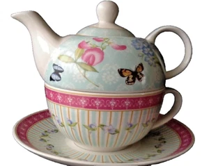 G. Wurm Porzellan Pastell Tea For One Teekanne & Tasse mit Untertasse  NEUWARE - Bild 1 von 6