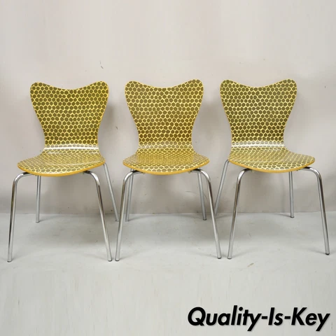 Modern Beehive Print Fritz Hansen Series 7 Style Side Chairs - Set of 3 Cover