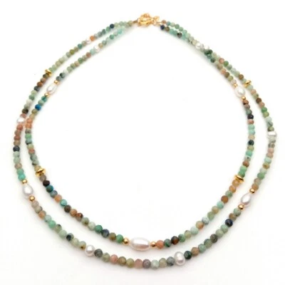 2 ряда граненый азурит малахит белый рис жемчуг ожерелье 17» - Изображение 1 из 4