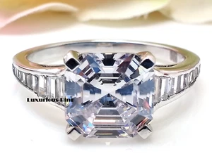 925 Sterlingsilber 3 kt Asscher-Schliff Ehering, Moissanit Handarbeit Schmuck - Bild 1 von 7
