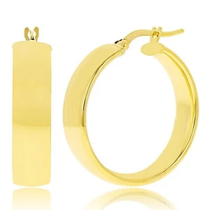 Italian 14k Yellow Gold Rounded Flat Tube Small Hollow Hoop Earrings 1" 3.1 gram - Picture 1 of 4
