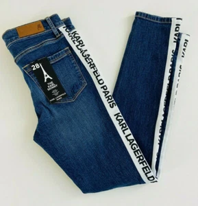 Karl Lagerfeld Paris Logo Blue Skinny Stretchy Jeans 4, 6, 29 30/10,34 S-M-L New - Picture 1 of 9