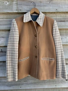 RARE 40s Ladies Houndstooth and Camel Loafer Jacket Vintage Sportswear 40” Bust - Picture 1 of 13