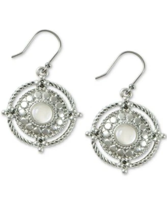 $29 Lucky Brand round silver tone ~ white stone drop earrings #504B - Image 1 of 4