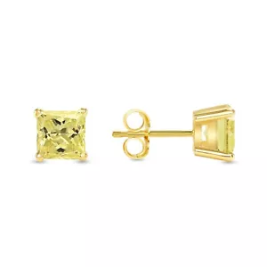 1 Ct Princess Canary Created Diamond Earrings Real 18K Yellow Gold Basket Push - Picture 1 of 3
