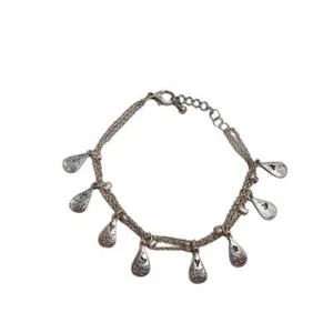 Chain Bracelet Silver Tone Charms Love Joy Peace Teardrop Multi Strand - Picture 1 of 8