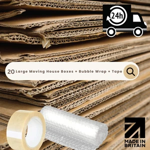 Strong NEW DW 20 Large Cardboard Boxes Kit for Moving With FREE Bubble Wrap+Tape - Picture 1 of 8