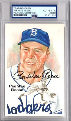 PEE WEE REESE SIGNED HALL OF FAME PEREZ STEELE CARD      DODGERS     PSA SLABBED - Image 1 of 2