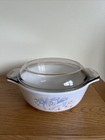 Vintage Pyrex Blue Iris Medium Minimum 2 Pint Casserole Oven Dish with Lid