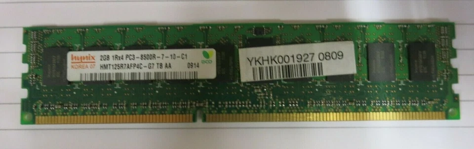 Hynix HMT125R7AFP4C-G7 2GB 1Rx4 PC3-8500 DDR3 ECC 240P CL7 RDIMM Memory - Image 1 of 3