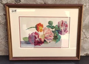 DIPINTO ACQUERELLO NATURA MORTA ROSE FIORI 1929 QUADRO CORNICE IN LEGNO - Imagen 1 de 5