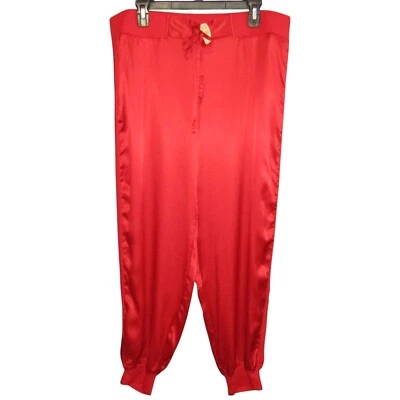 Victorias Secret Red Satin Jogger Lounge Pants Size L Drawstring Pajama New Tag - Image 1 of 4