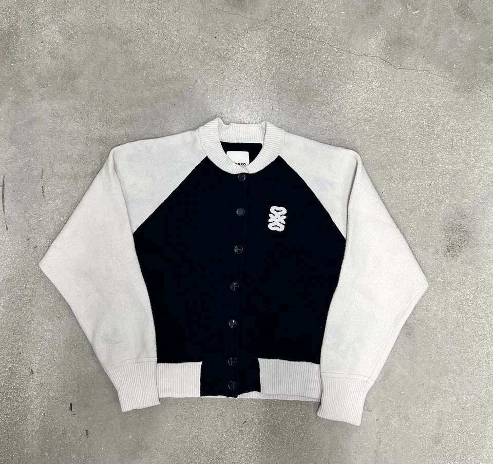 Chaqueta SANDRO Damas Talla 3 Bolzano Cárdigan Tejido Universitario Logo Azul Foto 1 de 4