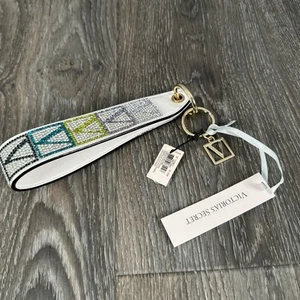 Victoria's Secret Wristlet Strap V-Monogram Rhinestone Shine Keychain White NWT - Imagen 1 de 10