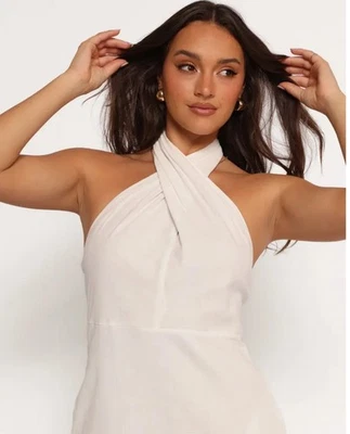 New $99 Petal & Pup Womens Dress M Medium White Cotton Betsy Halter Neck Maxi - Image 1 of 4