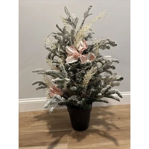 Christmas Tree Nearly 3 Feet Lighted Frosted In Green Pot Artificial Decor - Picture 1 of 10