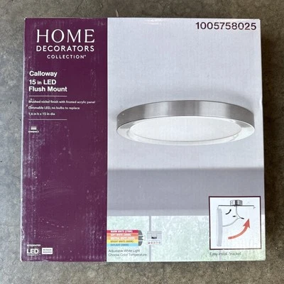 Home Decorators 15in Brushed Nickel Selectable LED Flush Mount Ceiling Light NEW - Image 1 of 4