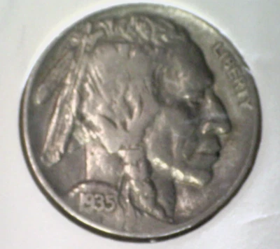 1935 P Buffalo Five Cents 5 Cent 5C NICKEL FINE GRADE KM#134 EB#2842.1 - Image 1 of 4