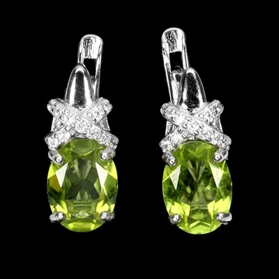 925 Sterlingsilber Ohrringe Ovaler Peridot 8x6 mm Natürlicher Edelstein Schmuck - Bild 1 von 4