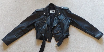 Винтажный 90-х укороченный Chia кожи мотоциклиста куртка Moto ремень молнии средний женщин - Изображение 1 из 4