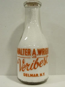 TRPQ Milchflasche Walter A Wright Jr Dairy Delmar NY ALBANY COUNTY Veribest 1949 - Bild 1 von 2