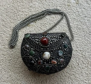 Sajai India Cartera de Metal Correa para el Hombro Bandolera Bolso sin asas Piedras de Ágata De Colección - Imagen 1 de 13