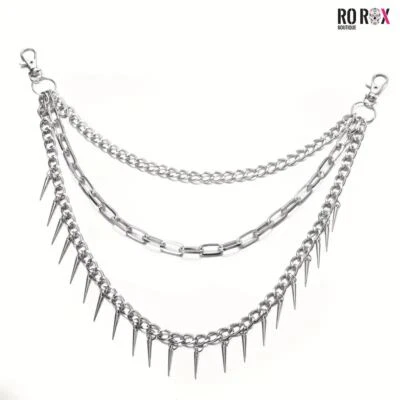 Ro Rox Triple Pendant Key Chain Rivet Punk Studded Gothic Metal Biker Unisex