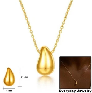 14k Gold Plated Teardrop Pendant Necklace | Stainless Steel | Everyday Jewelry - Picture 1 of 6